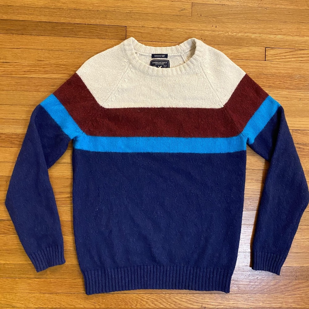 American Eagle Sweater Mens Medium Colorblock Seriously Soft Crewneck Classic